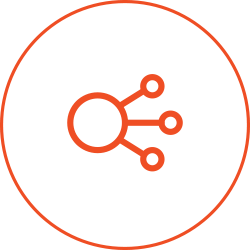 A round icon to represent mandated clients through the use of a networking or connected icon.